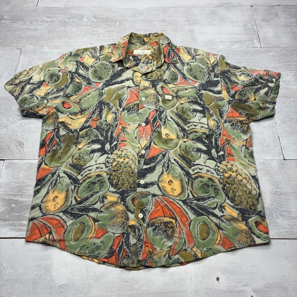 Guess Georges Marciano Shirt Mens XL Green Fruit Avocado Print Rayon Vintage